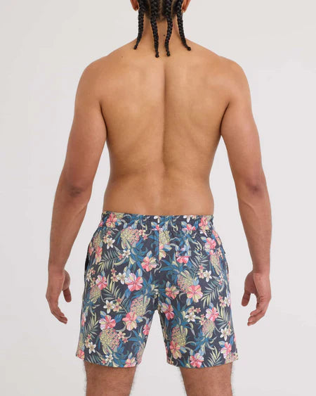 SEA TO SHORE 2N1 VOLLEY SHORTS 6" | PINEAPPLE FIELD-FD BLACK-Pant-SAXX-Coriander