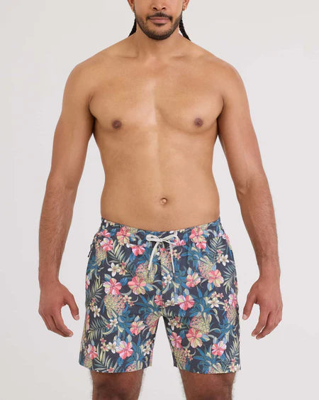 SEA TO SHORE 2N1 VOLLEY SHORTS 6" | PINEAPPLE FIELD-FD BLACK-Pant-SAXX-SMALL-PINEAPPLE FIELD-FDBK-Coriander