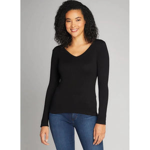SEAMLESS RIBBED V-NECK TOP-Tops-CEST MOI-ONE-Black-Coriander