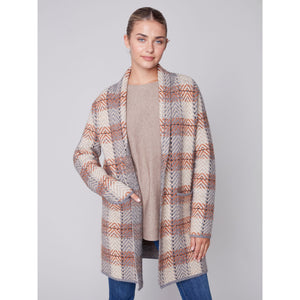 SHAWL NECK PLAID JACQUARD CARDIGAN-Jackets & Sweaters-CHARLIE B-Coriander