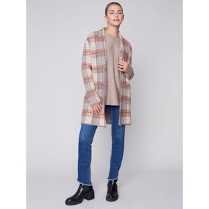 SHAWL NECK PLAID JACQUARD CARDIGAN-Jackets & Sweaters-CHARLIE B-Coriander