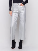 SHINY WAX FLARE LEG PANT-Bottoms-CHARLIE B-2-SILVER-Coriander