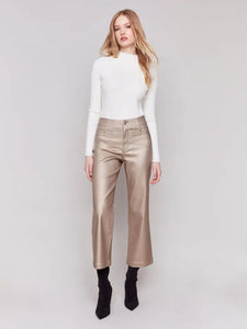 SHINY WAX FLARE LEG PANT-Bottoms-CHARLIE B-Coriander