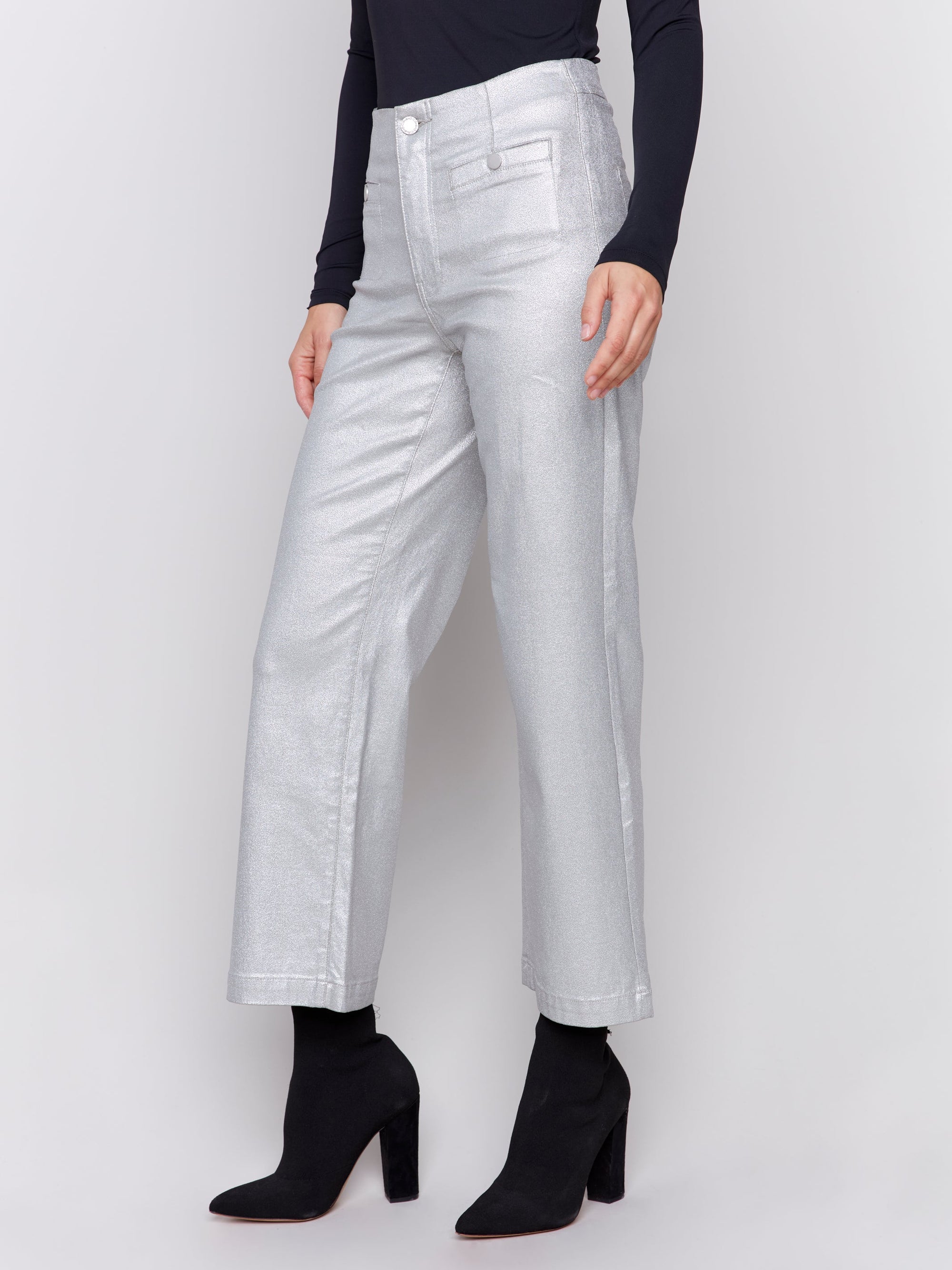 SHINY WAX FLARE LEG PANT-Bottoms-CHARLIE B-Coriander