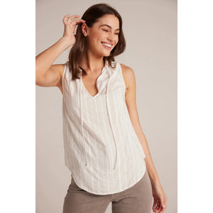 SHIRRED NECK SLEEVELESS PULLOVER-Tops-BELLA DAHL-XSMALL-WHITE SAND STRIPE-Coriander