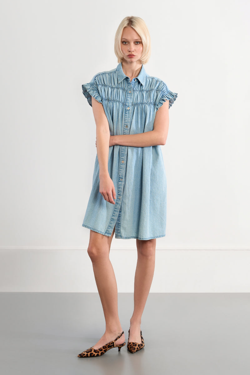 SHIRT DRESS | COTTON CHAMBRAY-Dress-MOLLY BRACKEN-Coriander