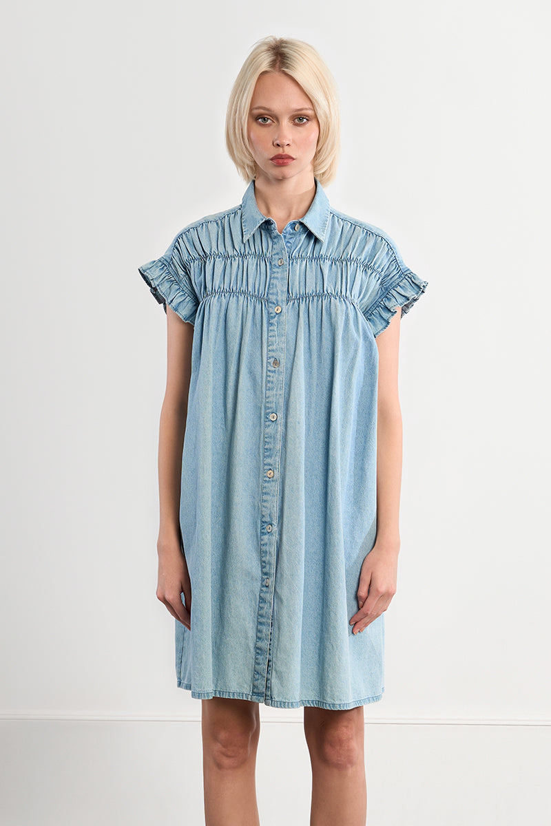 SHIRT DRESS | COTTON CHAMBRAY-Dress-MOLLY BRACKEN-Coriander
