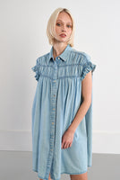 SHIRT DRESS | COTTON CHAMBRAY-Dress-MOLLY BRACKEN-XSMALL-DENIM BLUE-Coriander