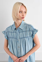 SHIRT DRESS | COTTON CHAMBRAY-Dress-MOLLY BRACKEN-Coriander