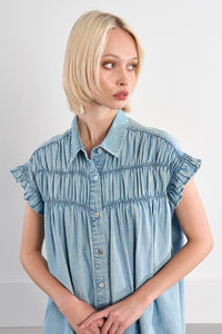 SHIRT DRESS | COTTON CHAMBRAY-Dress-MOLLY BRACKEN-Coriander