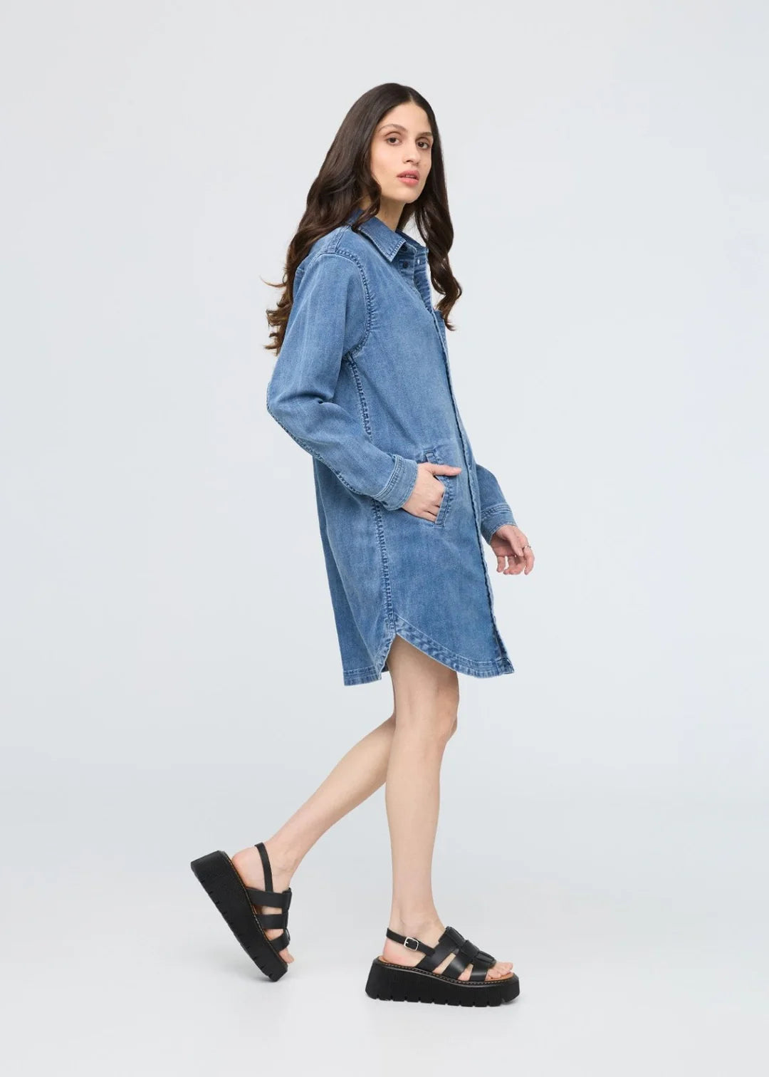 SHIRT DRESS | PERFORMANCE DENIM LITE-Dress-DUER-Coriander