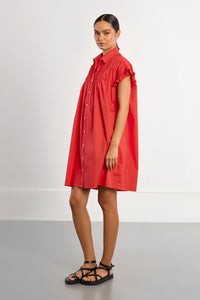 SHIRT DRESS | RED SMOCKED-Dress-MOLLY BRACKEN-Coriander