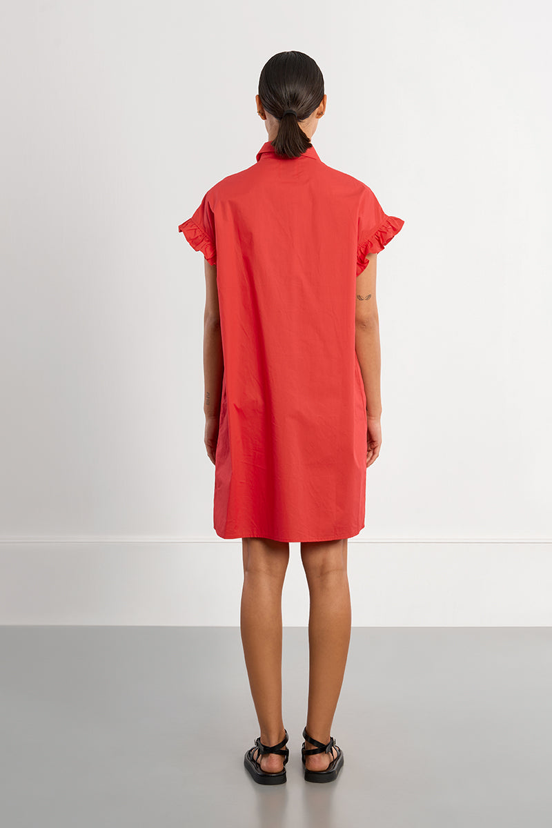 SHIRT DRESS | RED SMOCKED-Dress-MOLLY BRACKEN-Coriander