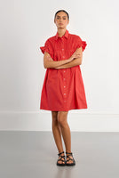 SHIRT DRESS | RED SMOCKED-Dress-MOLLY BRACKEN-SMALL-RED-Coriander