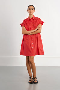 SHIRT DRESS | RED SMOCKED-Dress-MOLLY BRACKEN-SMALL-RED-Coriander