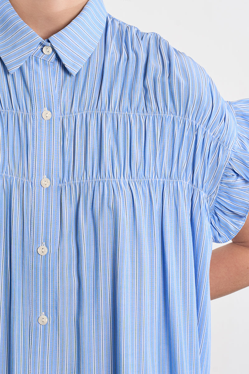 SHIRT DRESS | STRIPE SMOCKED-Dress-MOLLY BRACKEN-Coriander