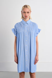 SHIRT DRESS | STRIPE SMOCKED-Dress-MOLLY BRACKEN-XSMALL-BLUE-Coriander