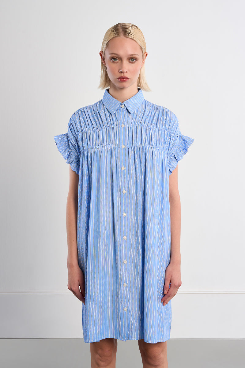 SHIRT DRESS | STRIPE SMOCKED-Dress-MOLLY BRACKEN-XSMALL-BLUE-Coriander