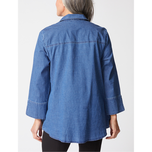 SHIRT | HIDDEN PLACKET BUTTON UP: MEDIUM DENIM-Tops-HABITAT-Coriander