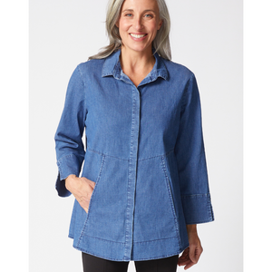 SHIRT | HIDDEN PLACKET BUTTON UP: MEDIUM DENIM-Tops-HABITAT-Coriander