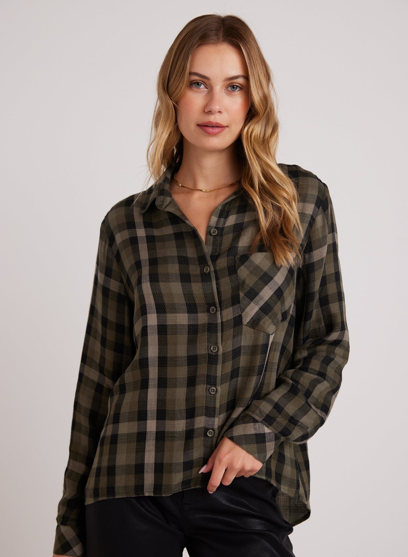 SHIRT | SLOUCHY POCKET BUTTON DOWN-Tops-BELLA DAHL-XSMALL-PLAID-Coriander