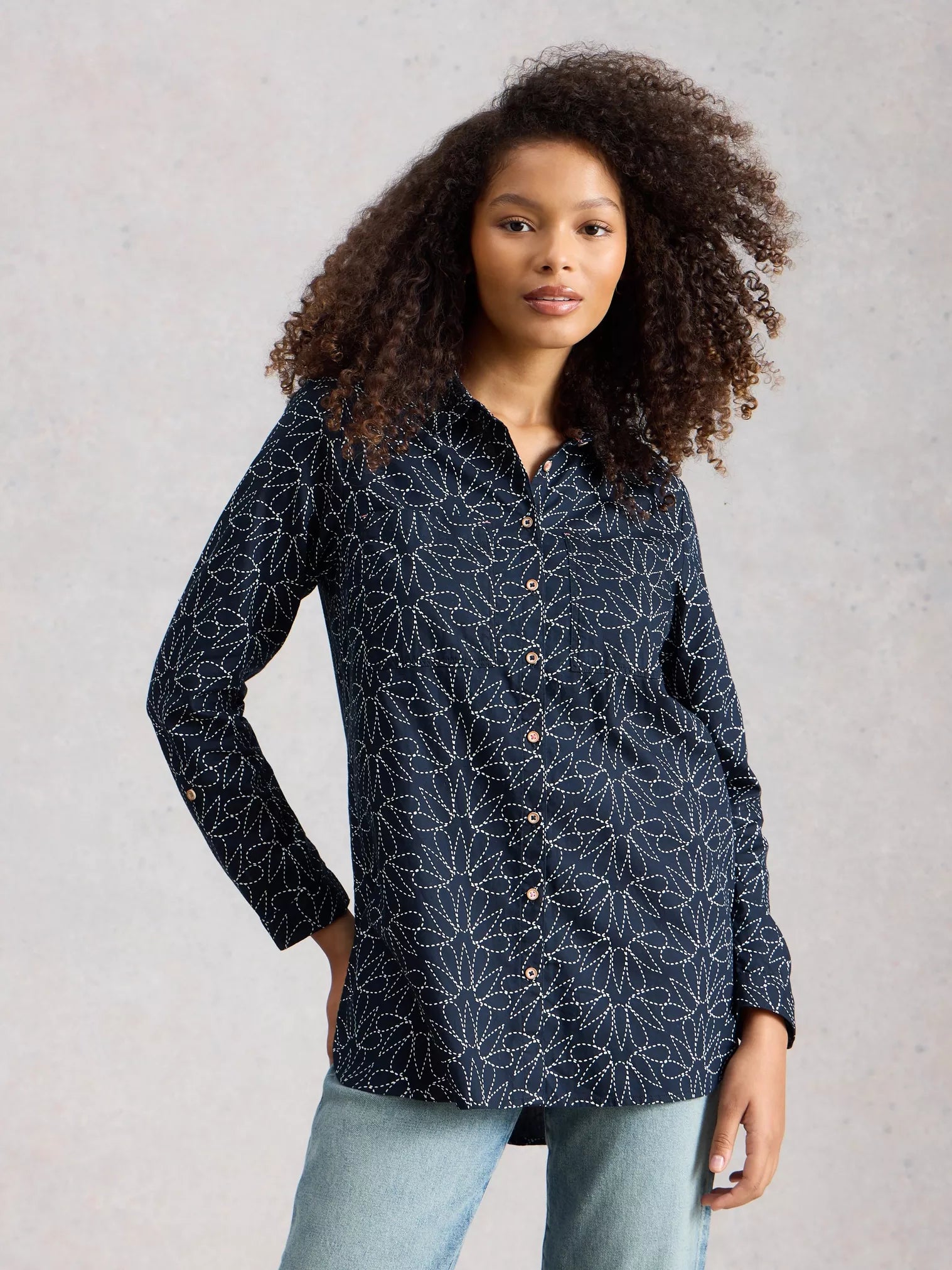 SHIRT | SOPHIE LONGLINE-Tops-WHITE STUFF-8-NAVY-Coriander