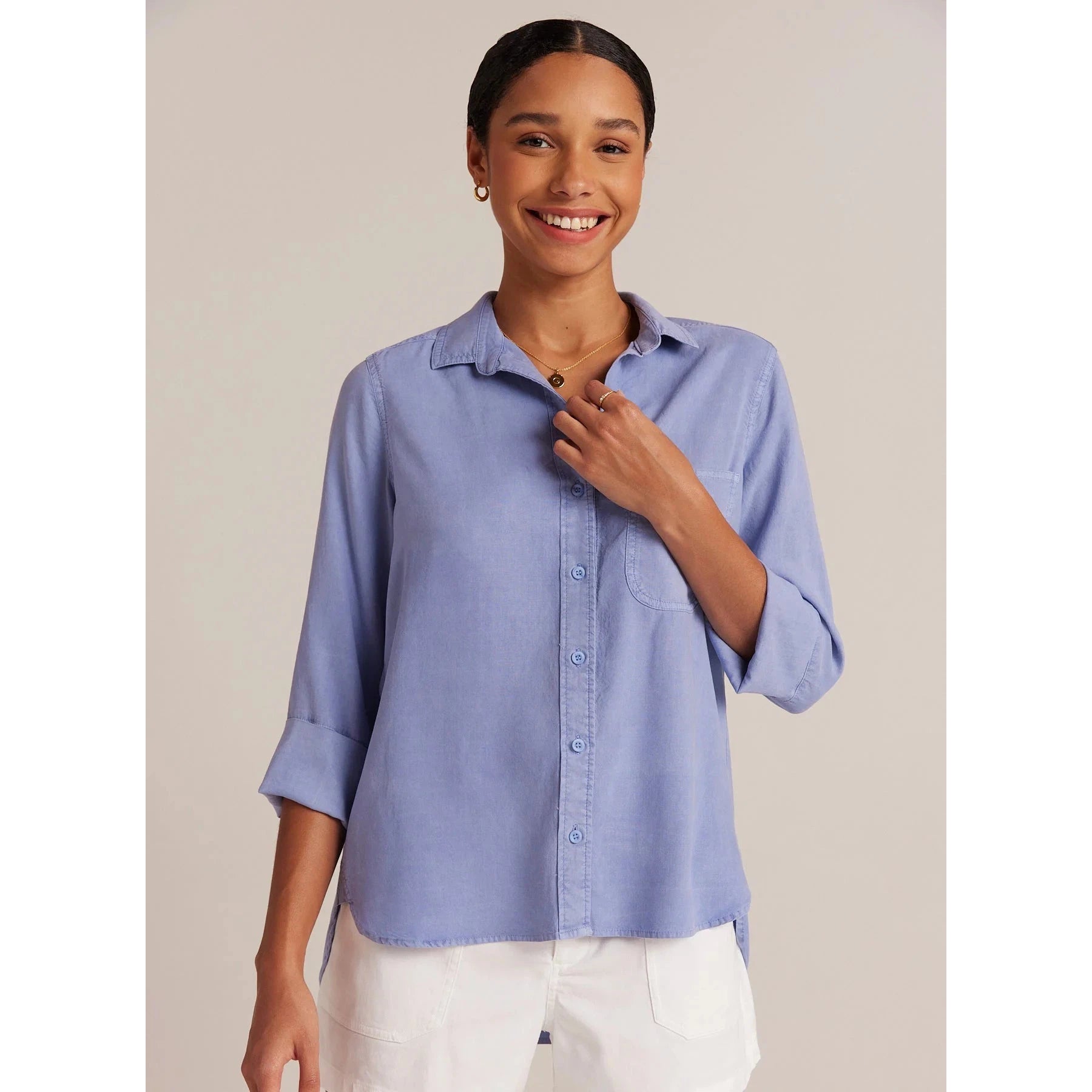 SHIRT TAIL BUTTON DOWN-Tops-BELLA DAHL-SMALL-PERI BLUE-Coriander