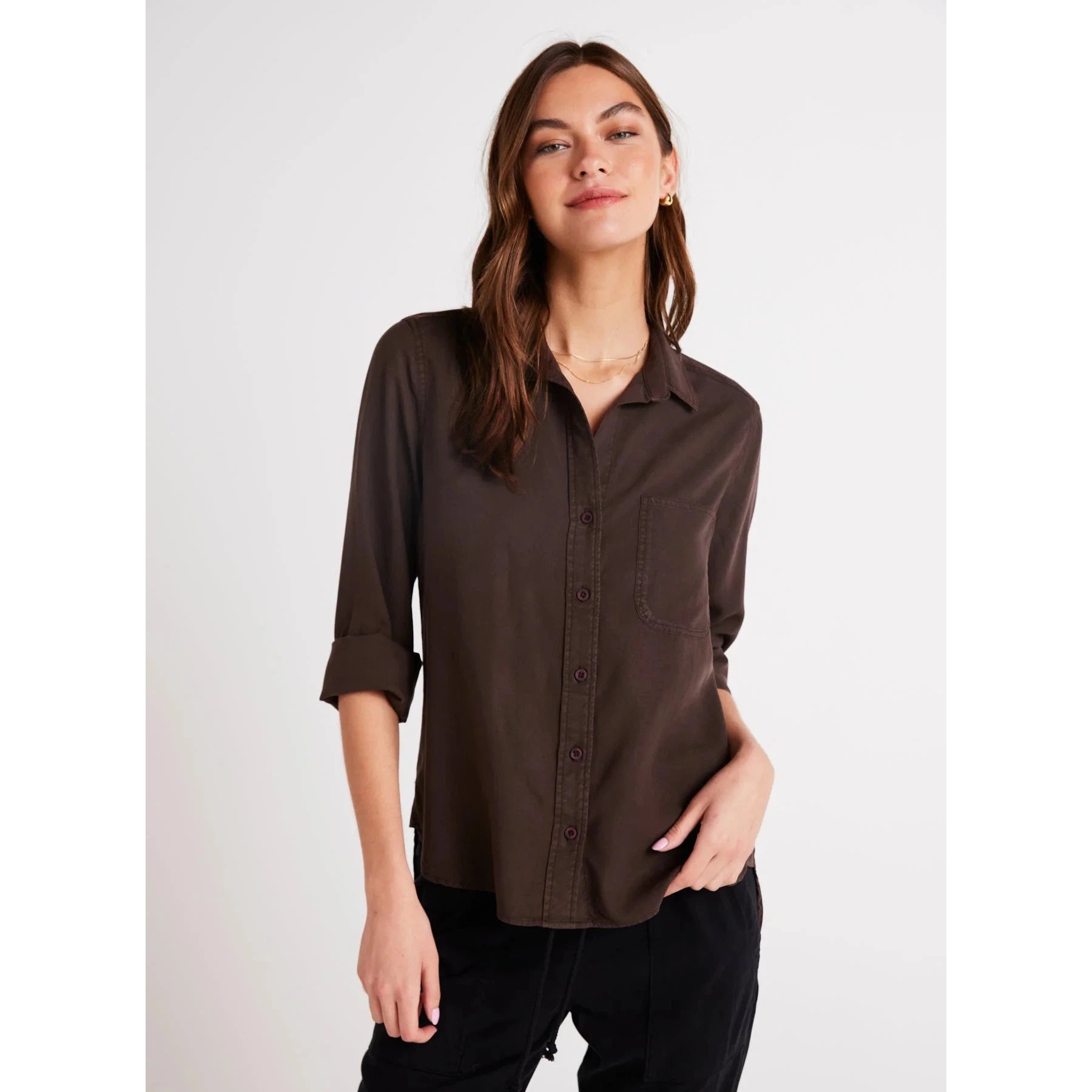 SHIRT TAIL BUTTON DOWN-Tops-BELLA DAHL-XSMALL-CHESTNUT-Coriander