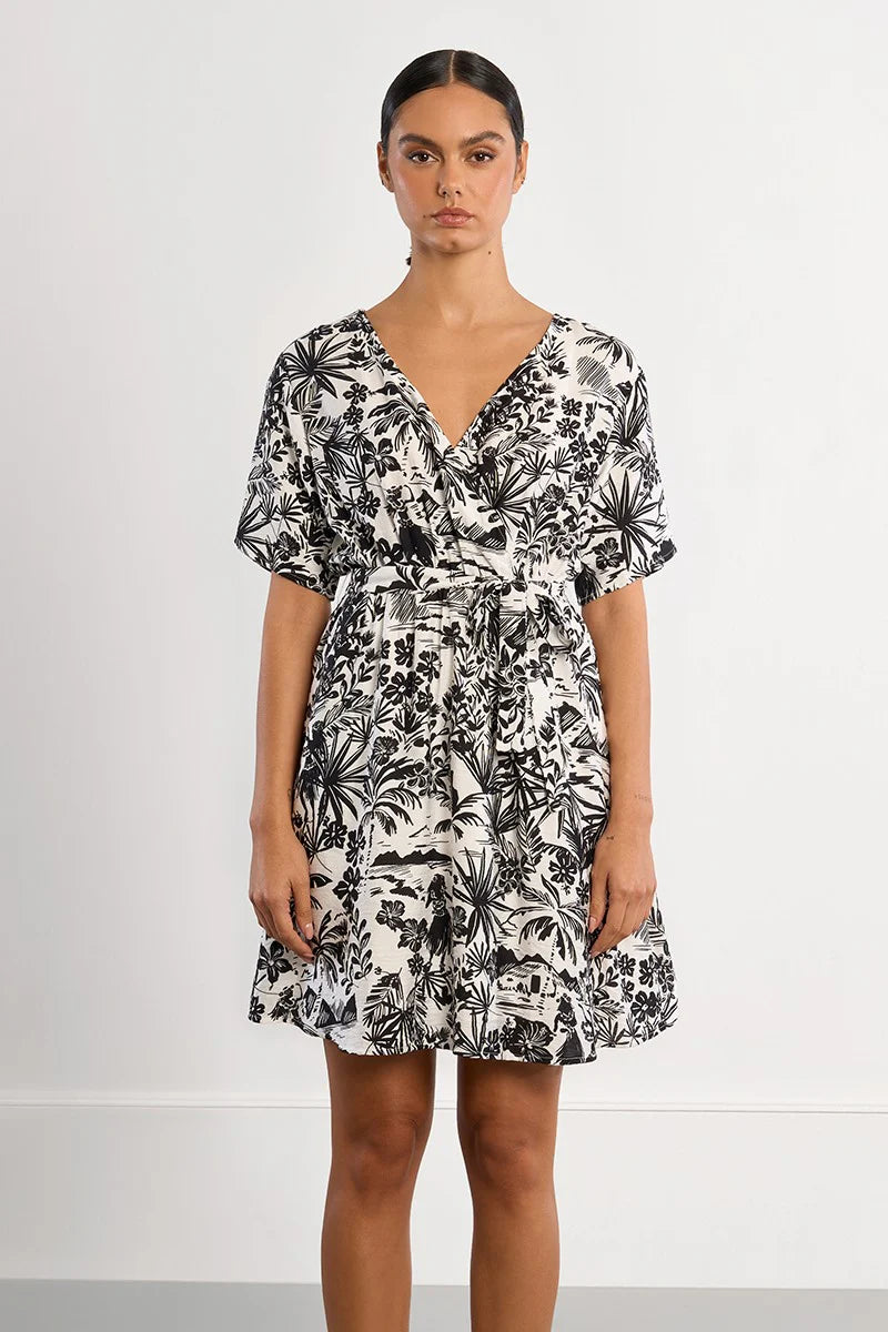 SHORT DRESS | HAWAII WRAP-Dress-MOLLY BRACKEN-XSMALL-BLACK HAWAI-Coriander
