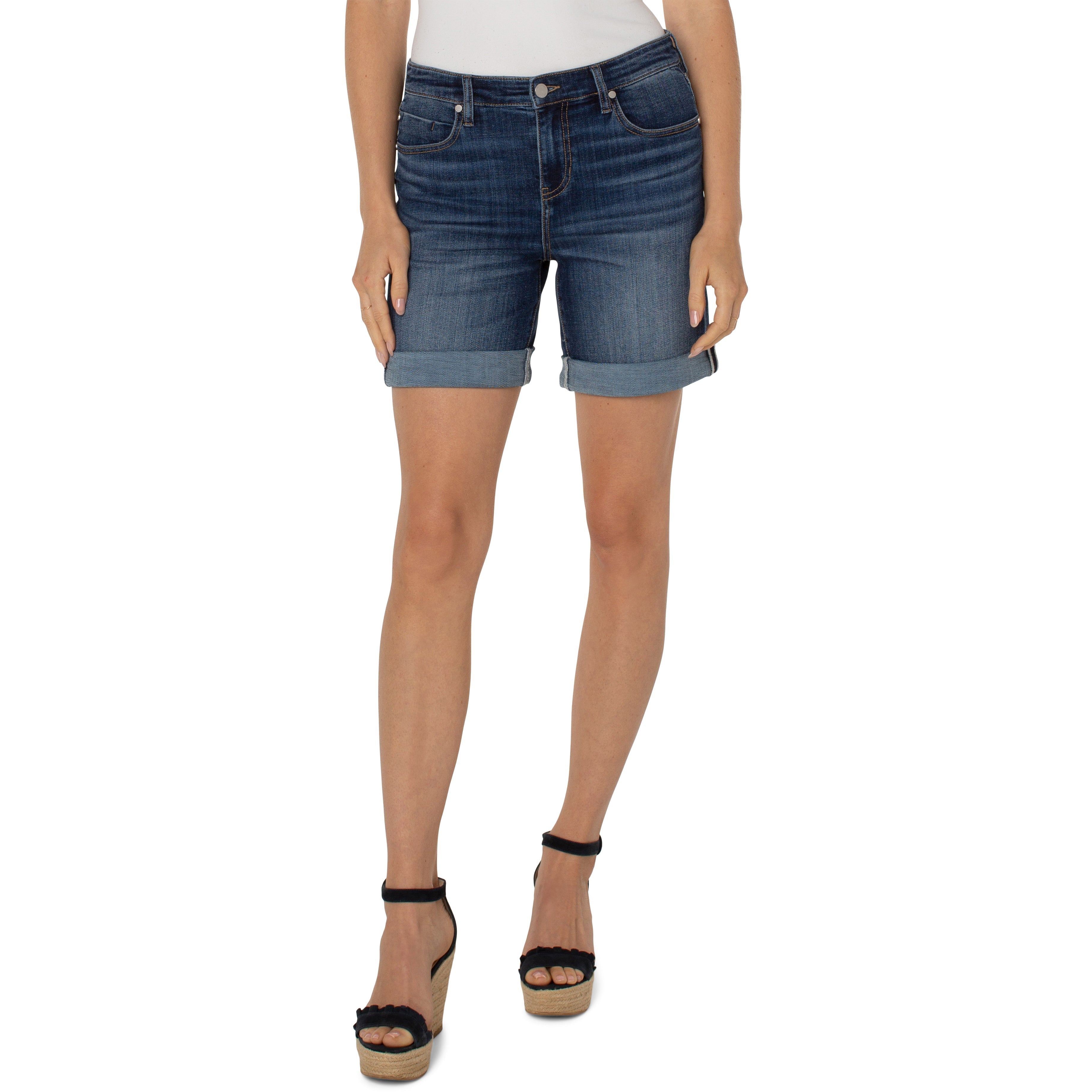 SHORT | MARLEY GIRLFRIEND W/ROLL CUFF HEM-Denim-LIVERPOOL-Coriander