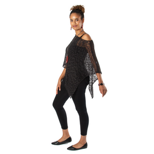 SHORT POPCORN KNIT PONCHO-Uncategorised-SUZIE BLUE-CHARCOAL-Coriander