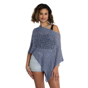 SHORT POPCORN KNIT PONCHO-Uncategorised-SUZIE BLUE-DENIM-Coriander