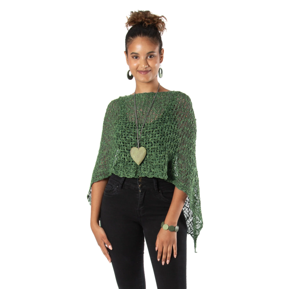 SHORT POPCORN KNIT PONCHO-Uncategorised-SUZIE BLUE-GREEN-Coriander