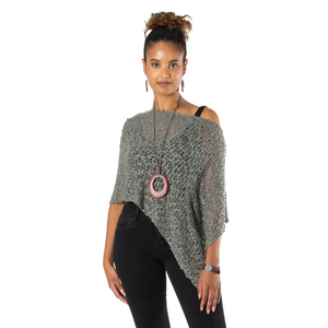 SHORT POPCORN KNIT PONCHO-Uncategorised-SUZIE BLUE-GREY-Coriander