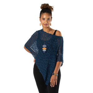 SHORT POPCORN KNIT PONCHO-Uncategorised-SUZIE BLUE-NAVY-Coriander