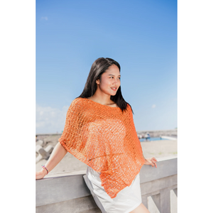 SHORT POPCORN KNIT PONCHO-Uncategorised-SUZIE BLUE-ORANGE-Coriander
