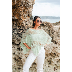 SHORT POPCORN KNIT PONCHO-Uncategorised-SUZIE BLUE-PISTASHIO-Coriander