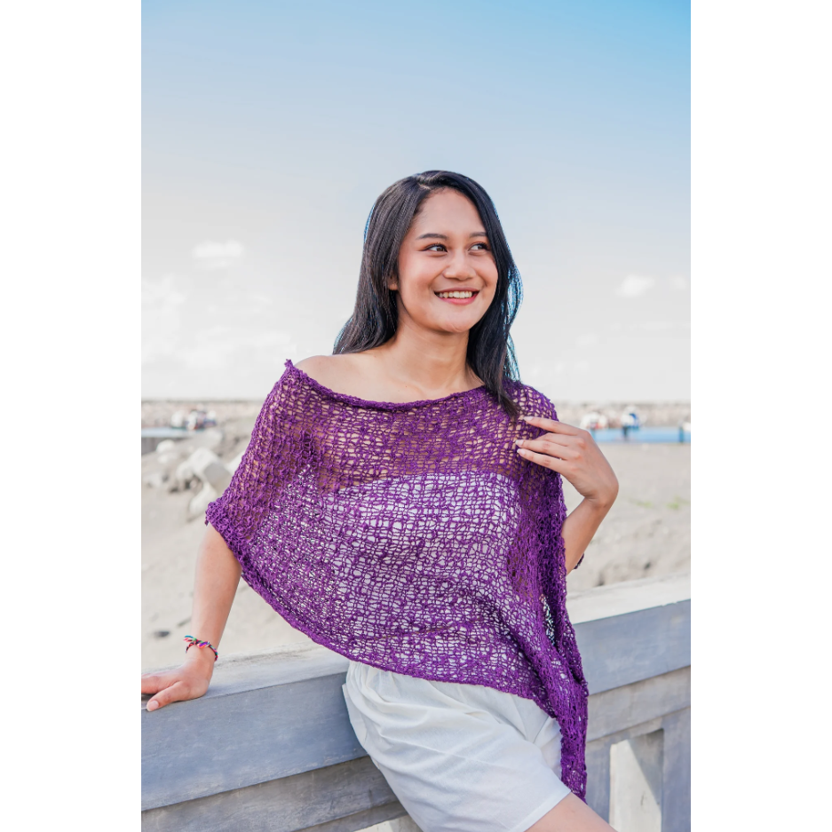 SHORT POPCORN KNIT PONCHO-Uncategorised-SUZIE BLUE-PURPLE-Coriander