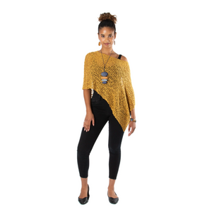 SHORT POPCORN KNIT PONCHO-Uncategorised-SUZIE BLUE-SAFFRON-Coriander