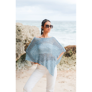 SHORT POPCORN KNIT PONCHO-Uncategorised-SUZIE BLUE-SKY BLUE-Coriander