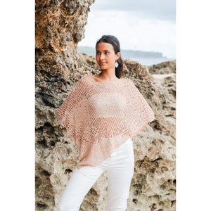 SHORT POPCORN KNIT PONCHO-Uncategorised-SUZIE BLUE-TAUPE-Coriander