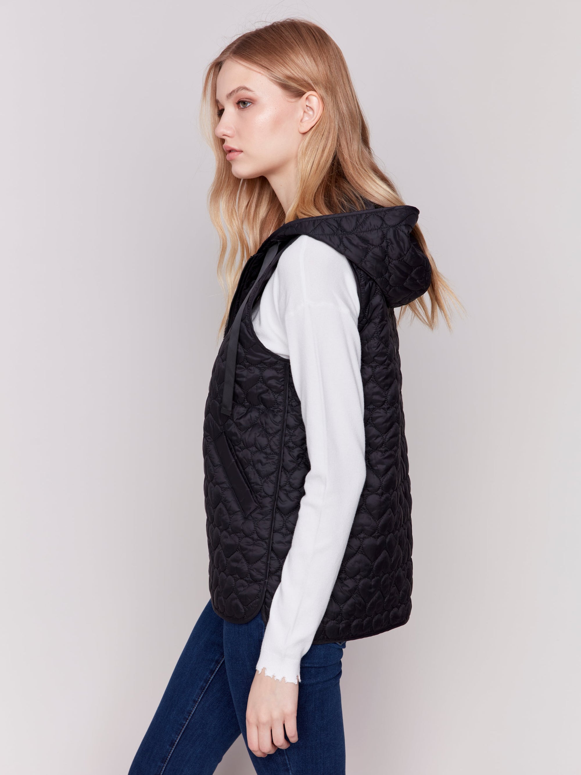 SHORT QUILTED VEST-Jackets & Sweaters-CHARLIE B-XSMALL-Black-Coriander