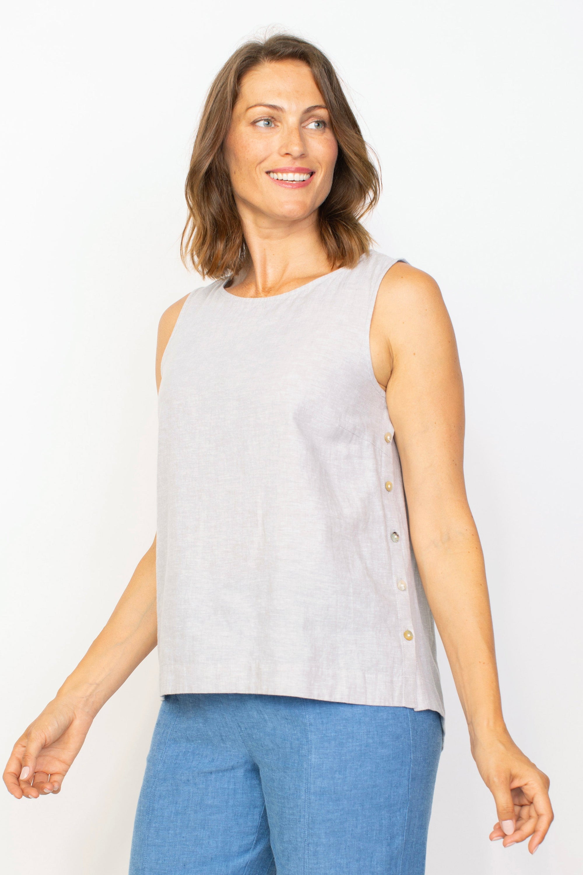 SIDE BUTTON TANK-Tops-HABITAT-SMALL-GULL-Coriander