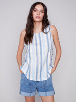 SIDE BUTTONS LINEN TOP-Tops-CHARLIE B-XSMALL-NAUTICAL-Coriander