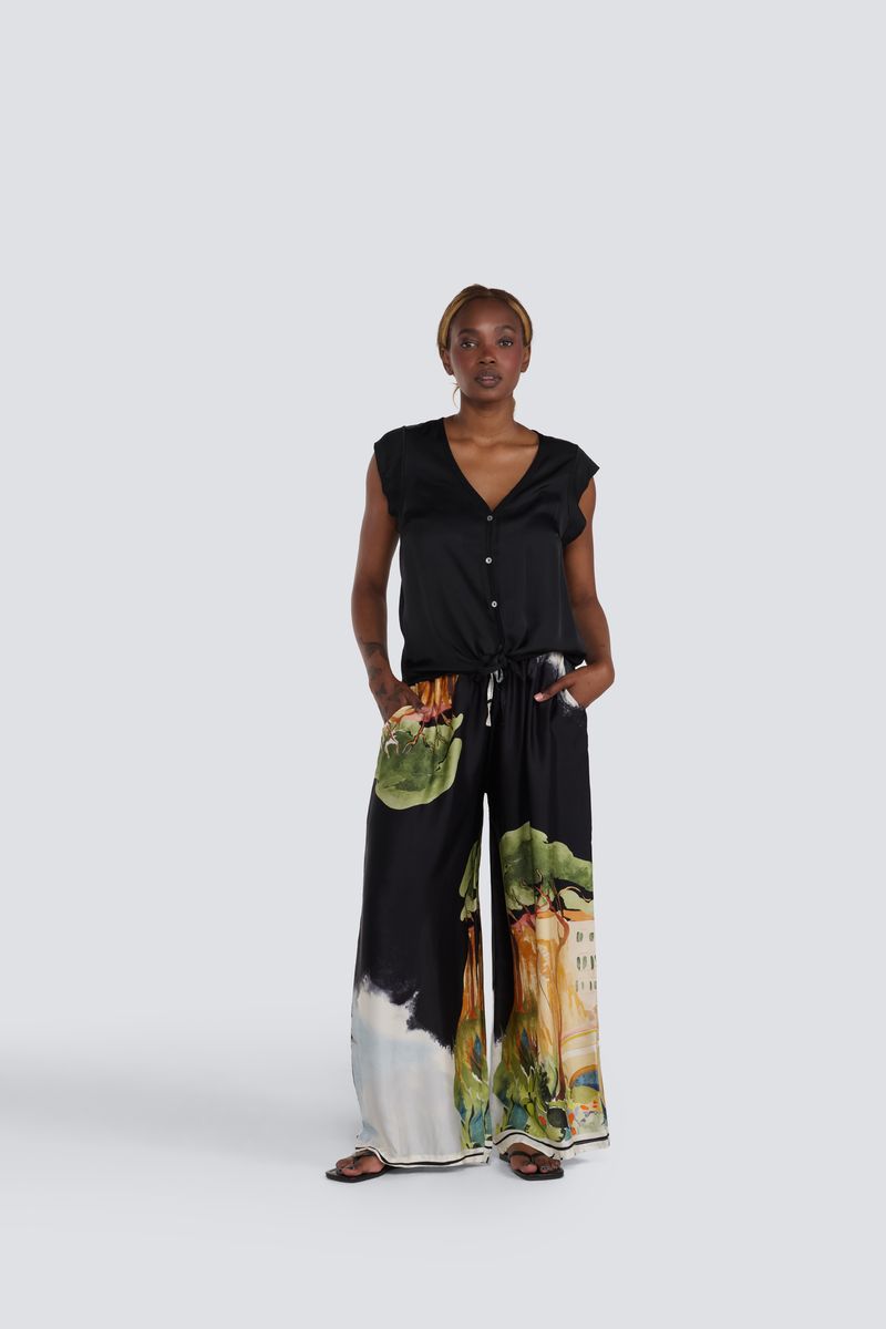 SILK PANTS| ITALY PRINT-Bottoms-JESSICA LAURA-XSMALL-SMALL-Black-Coriander