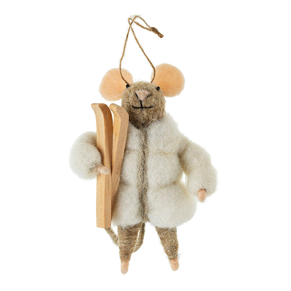 SKIER MOUSE ORNAMENT-Ornament-INDABA TRADING-Coriander