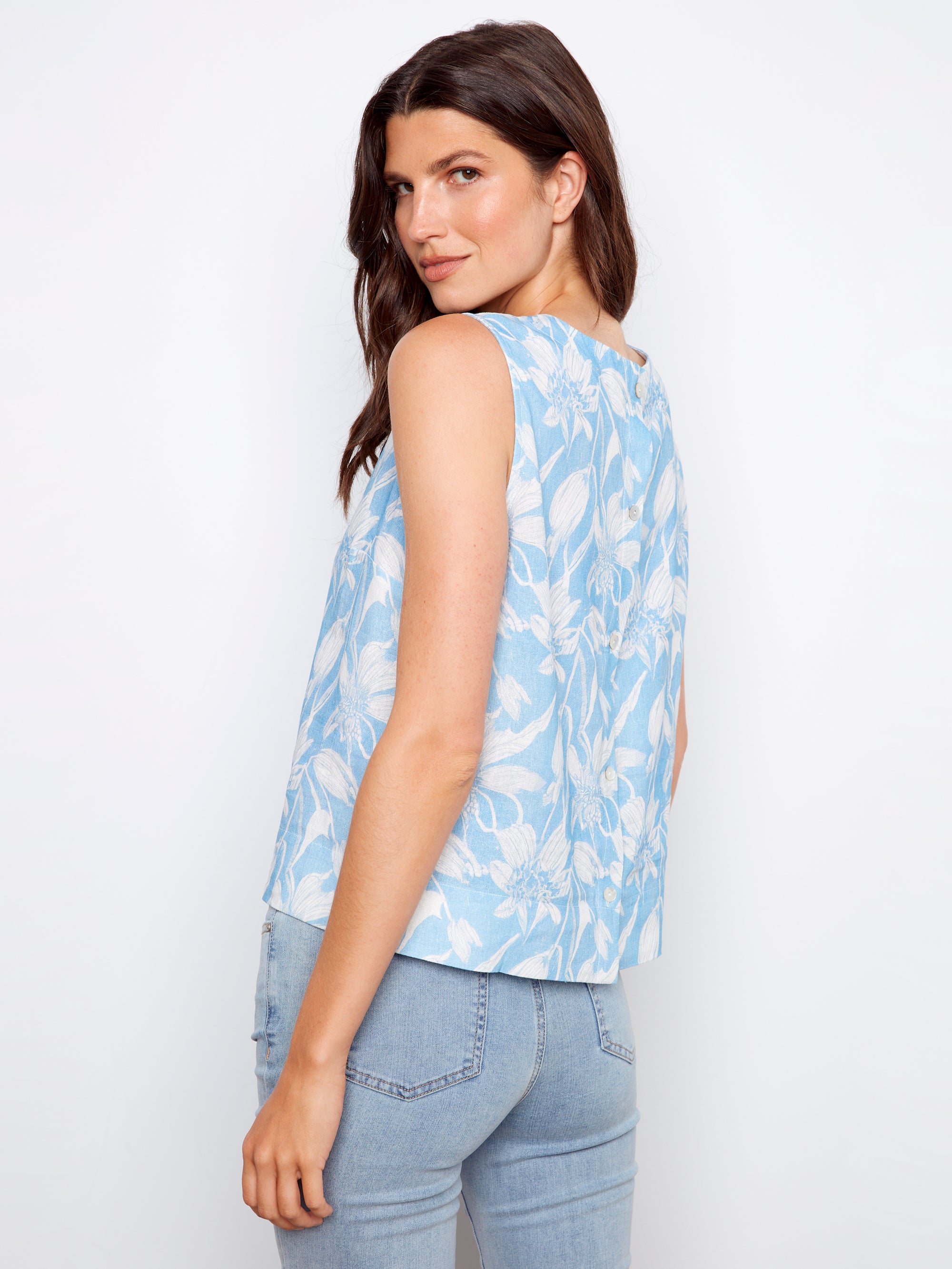 SLEEVELESS BLOUSE | BACK BUTTON DETAIL-Top-CHARLIE B-Coriander