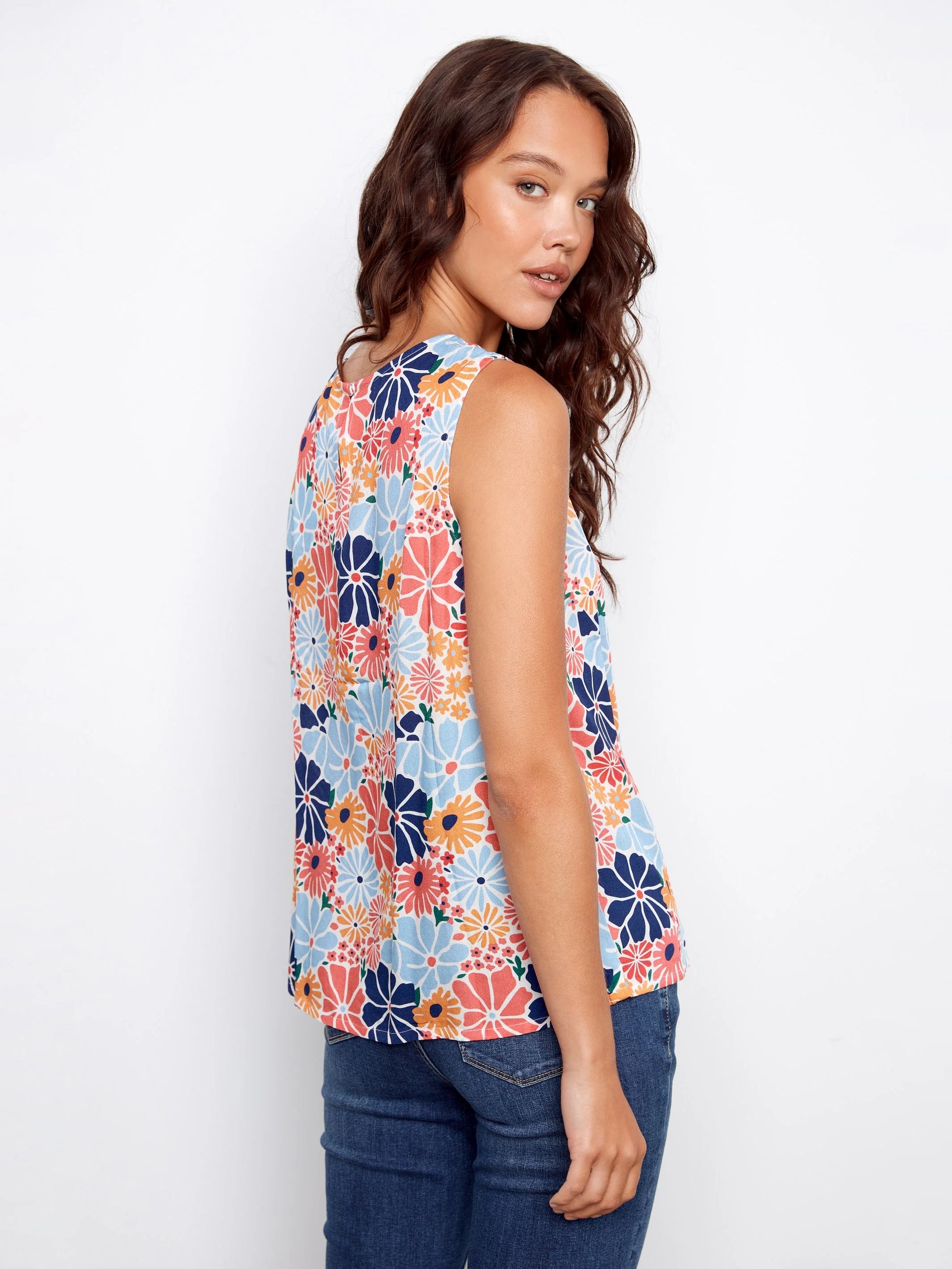SLEEVELESS BLOUSE | KEYHOLE: RETRO-Top-CHARLIE B-Coriander