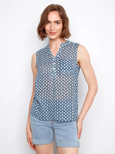 SLEEVELESS BLOUSE | MINI GEO-Top-CHARLIE B-Coriander