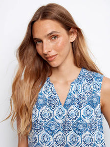 SLEEVELESS BLOUSE | RUFFLE: MOSAIC-Tops-CHARLIE B-Coriander
